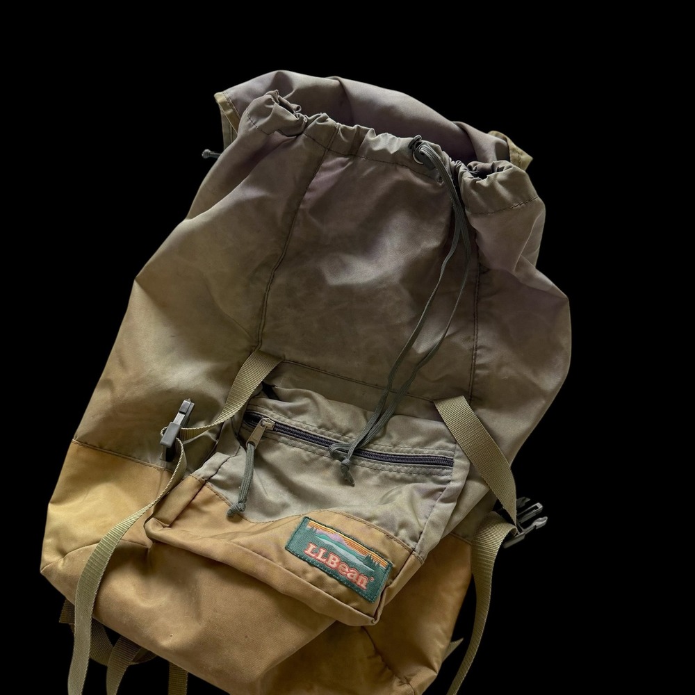 Vintage 80's LL Bean Rucksack Backpack Olive Green Tan Nylon Korea LLB 0760 Mens
